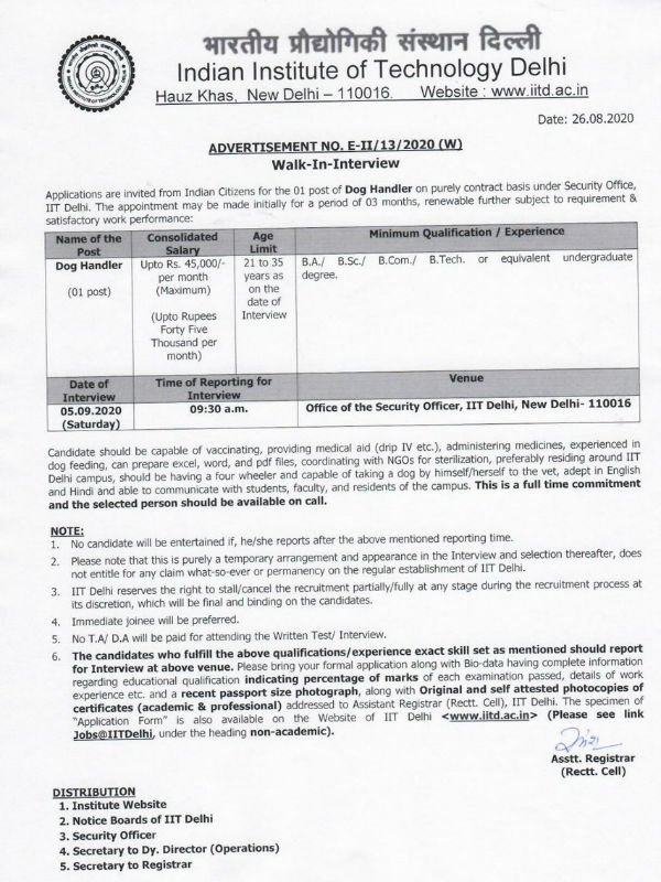 IIT Delhi dog handler job: Institute clarifies qualification 