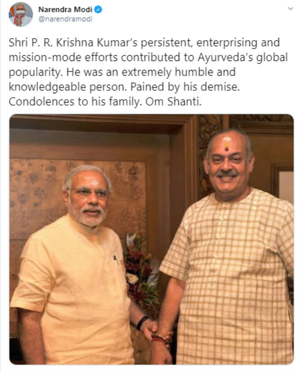 Arya Vaidya Pharmacy MD PR Krishna Kumar passes away due to Coronavirus 