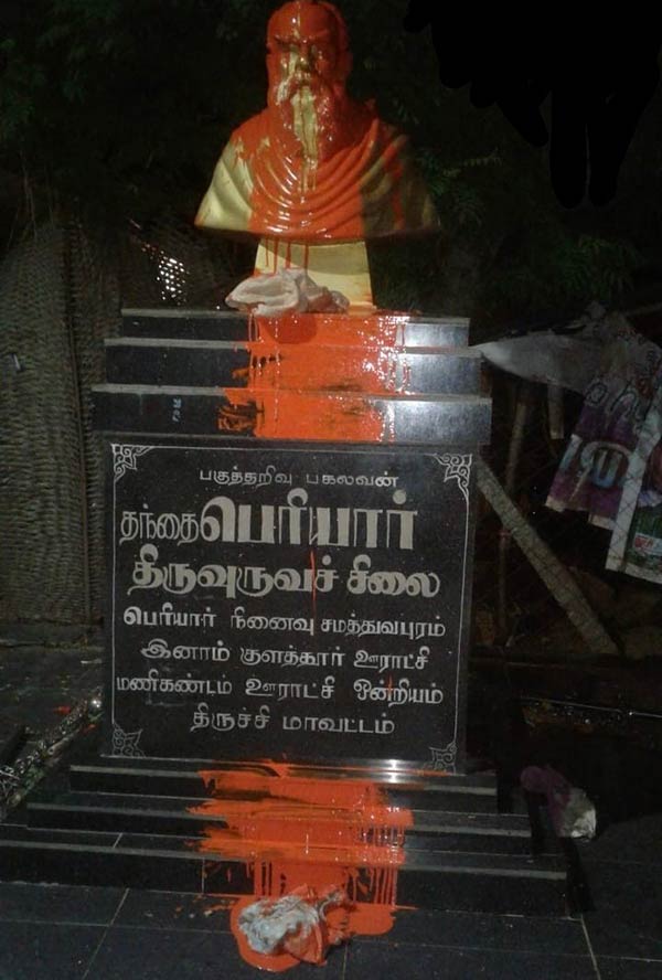 Trichy Periyar statue was painted with Saffron 