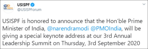 PM Modi to address Leadership Summit of USISPF 