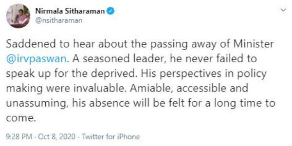 LJP Leader Ram Vilas Paswan death condolences leaders and politicians 