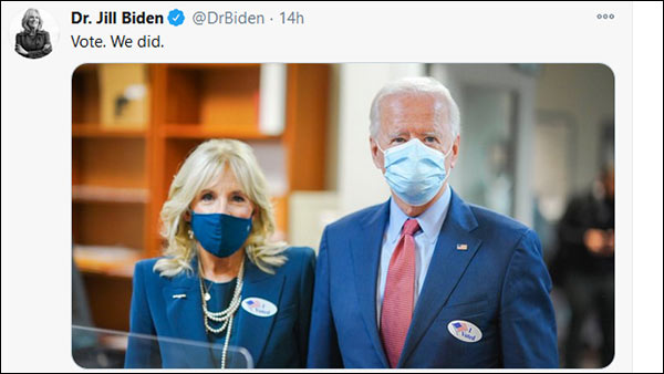 Democratic presidential candidate Joe Biden casts a vote for us presidential election 