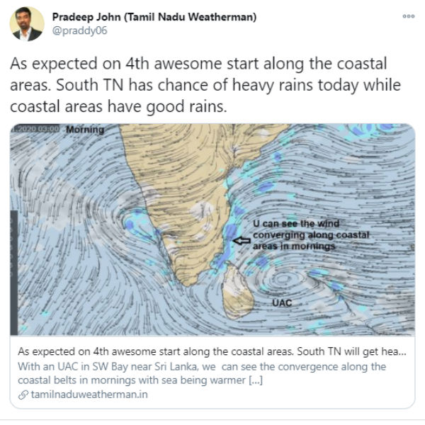 Rain in Tamil Nadu till November 8 - Weatherman Pradeep John 