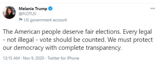 Melania Trump tweets the American people deserve fair elections Melania Trump tweets the American people deserve fair elections
