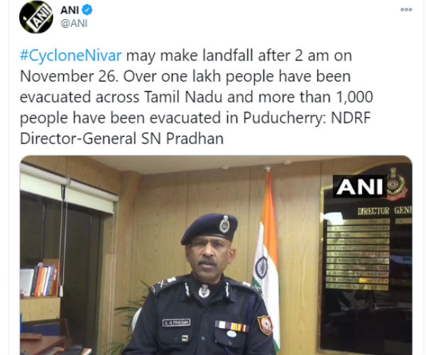  Cyclone Nivar may make landfall after 2 am 