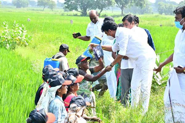 Anbil Mahesh who heard the grievances of the farmers 