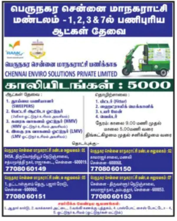 5000 vacancies in Chennai Corporation .. How to apply? 