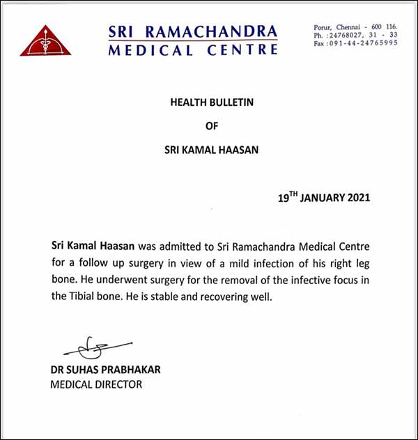 Doctors says that Kamal Haasan underwent a successful leg surgery 