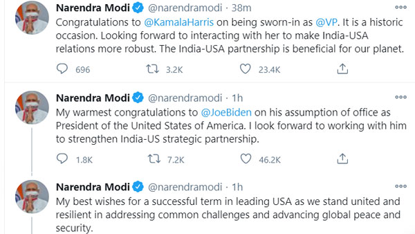 Pm Modi and Rahulgandhi greetings to joe biden 