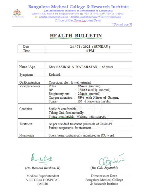 Sasikala is stable and Walking with Support 