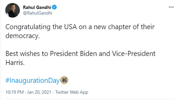 Pm Modi and Rahulgandhi greetings to joe biden 