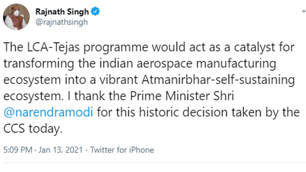 Cabinet Committee approves 83 Tejas deal worth Rs 48,000 crore 