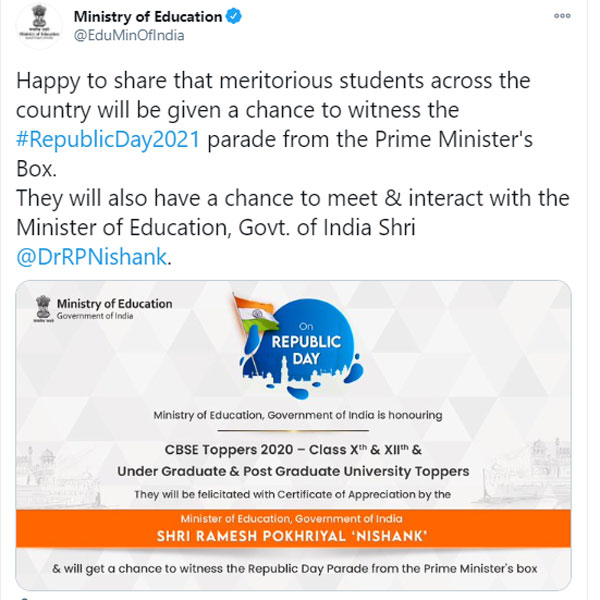 Republic Day 2021: University, CBSE toppers to witness parade from Prime Minister’s box 