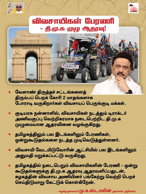 DMK Supports Delhi Tractor Rally on R-Day, says Stalin 