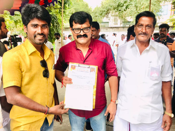 Film Director Bose Venkat gives candidate application for Aranthangi Assembly Constituency 