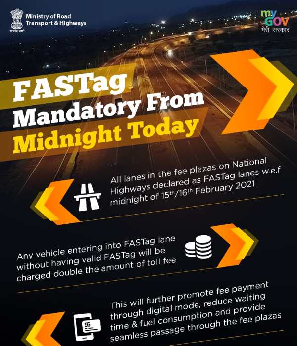 FASTags must from today in toll plazas 