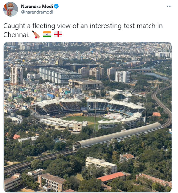 Narendra Modi takes picture of Chennai Chepauk stadium 