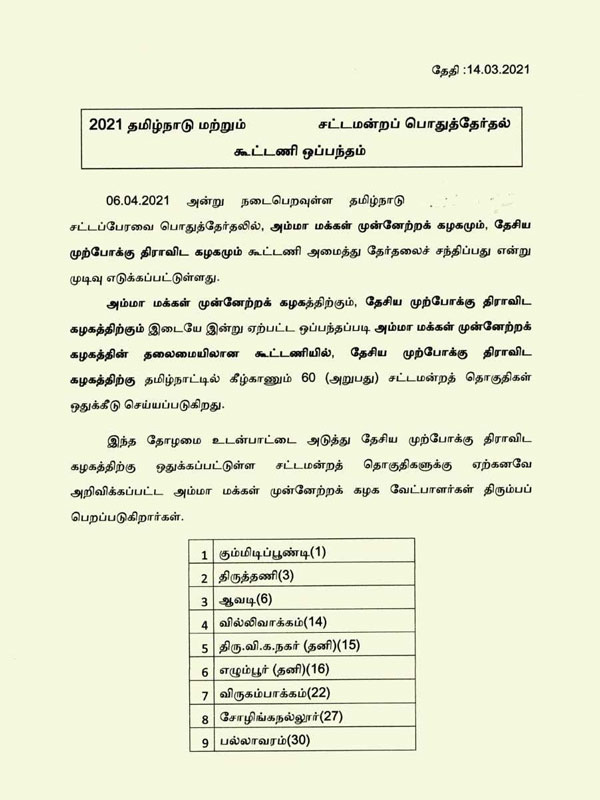Here is the list of constituencies that DMDK is going to contest 