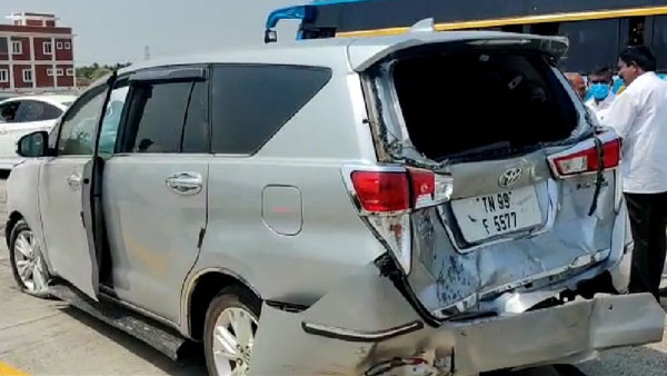 Accident near Dharapuram SP Velumani, Speaker Danapal Security vehicles damaged 