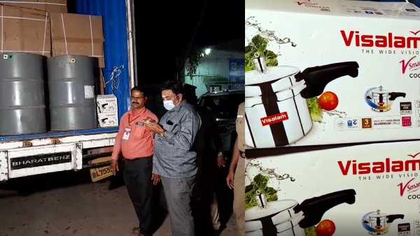 The Election officers seized 640 cookers worth Rs 3 lakh in a container truck nearThanjavur The Election officers seized 640 cookers worth Rs 3 lakh in a container truck nearThanjavur