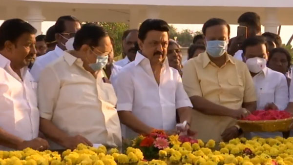 MK Stalins birthday tribute at Anna and Karunanidhi memorials 