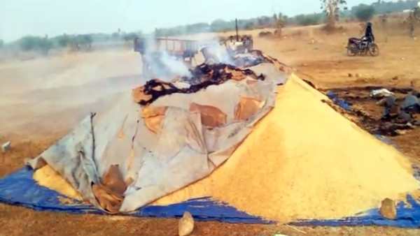 நெல் வயலுக்கு தீ 