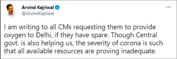 Arvind Kejriwal writes letter to all Chief Ministers over Oxygen crisis 