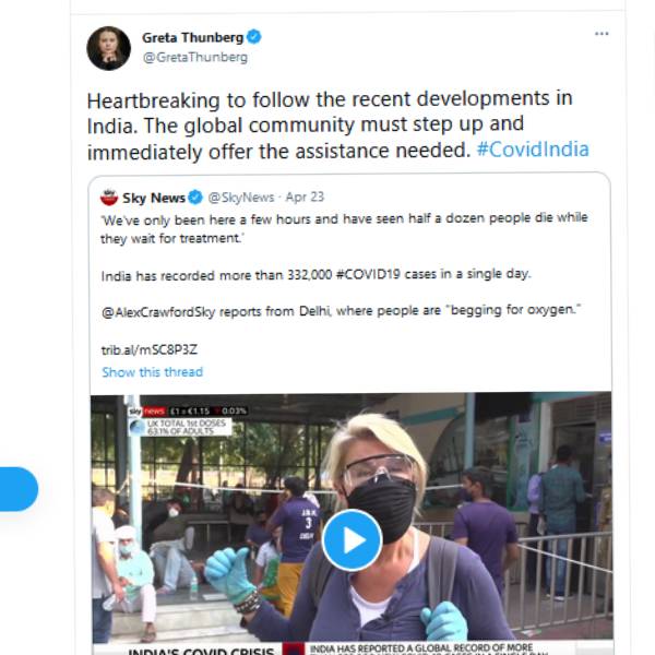 Heartbreaking says Greta Thunberg Seeks Global Response To Indias Oxygen Shortage