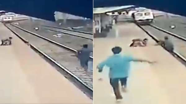 railway employee saves child from the train in Mumbai viral CCTV footage railway employee saves child from the train in Mumbai viral CCTV footage