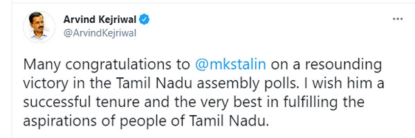 Delhi CM Arvind Kejriwal congratulates MK Stalin 
