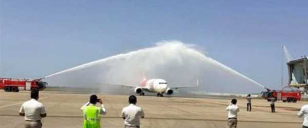 Water salute welcome to flight from Maldives to Trichy - Passenger excitement 