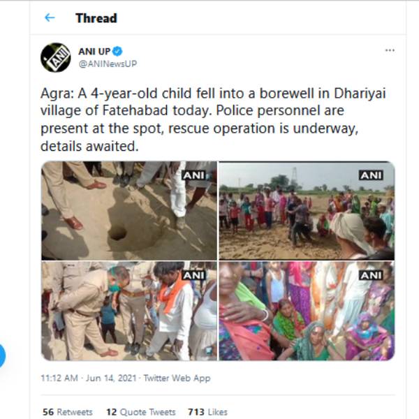 Four-year-old boy, rescued from 180 ft deep bore well after 8 hours operation