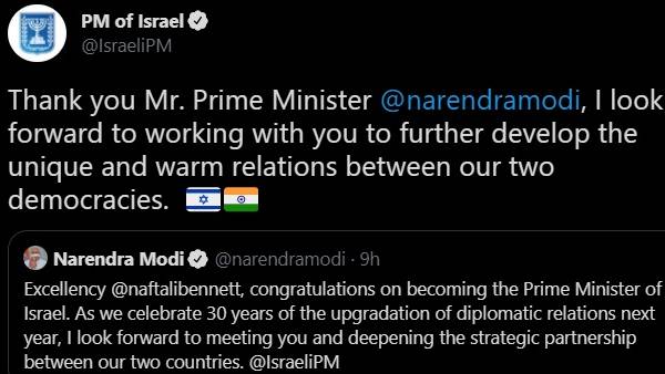I look forward to working with PM Modi, says Israel PM Bennett 