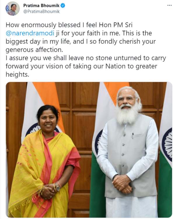 Pratima Bhowmik First resident of Tripura gets union cabinet berth 