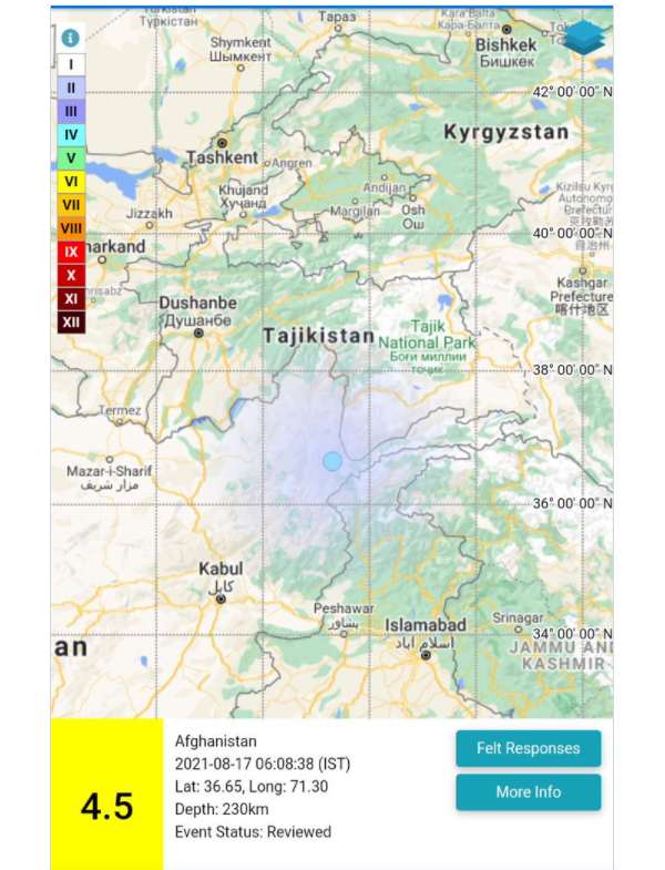 Earthquake of 4.5 magnitude felt in Afghanistan 