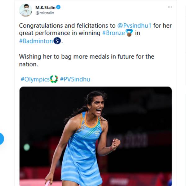 Tamilnadu CM Stalin and Edappadi Palanisamy congrats PV Sindhu for her bronze medal in Olympics