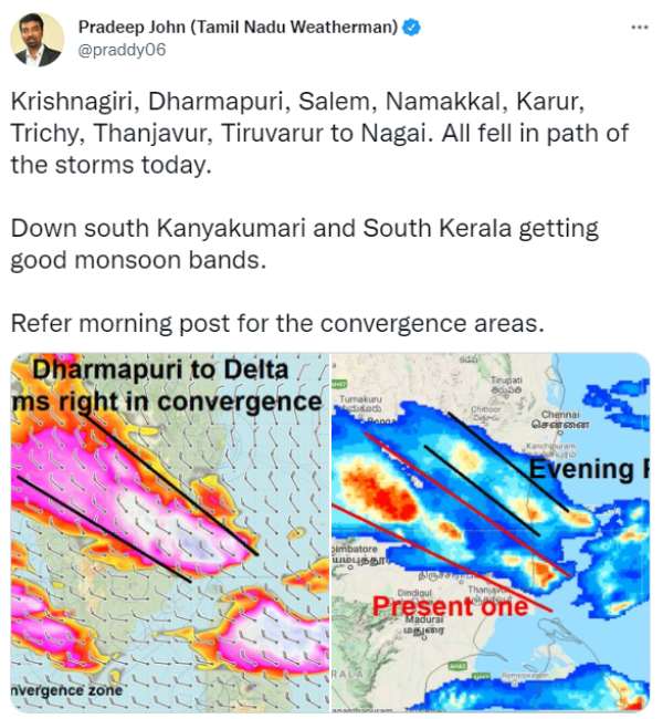 South Kanyakumari and South Kerala getting good monsoon bands says Tamil Nadu Weatherman 