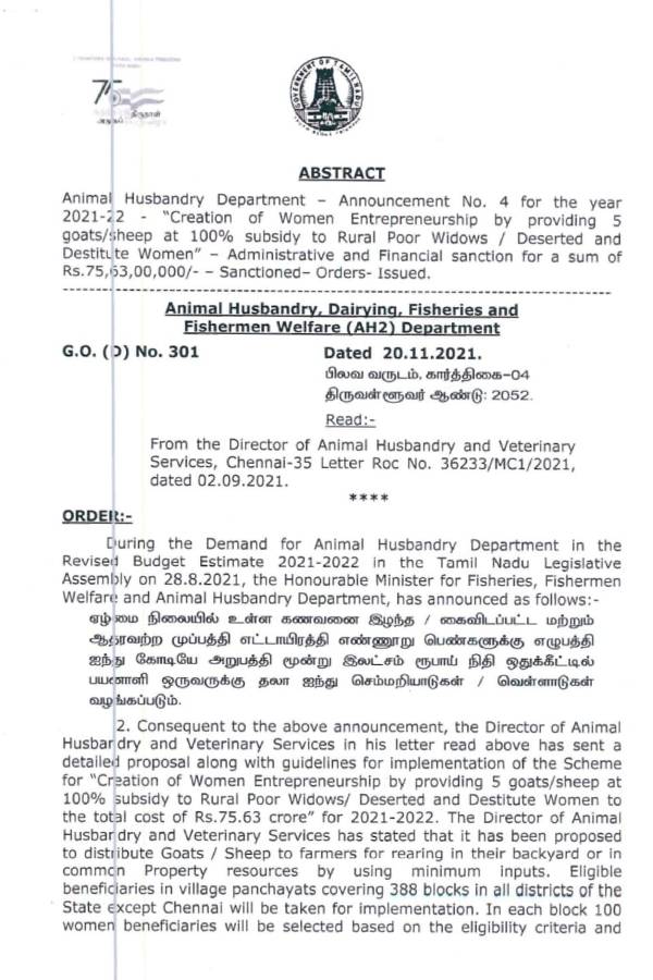 Govt order passed Five goats are free for helpless woman