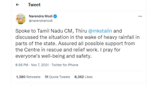 Heavy rain in Tamil Nadu: PM Modi telephoned CM MK Stalin to inquire about the situation Heavy rain in Tamil Nadu: PM Modi telephoned CM MK Stalin to inquire about the situation