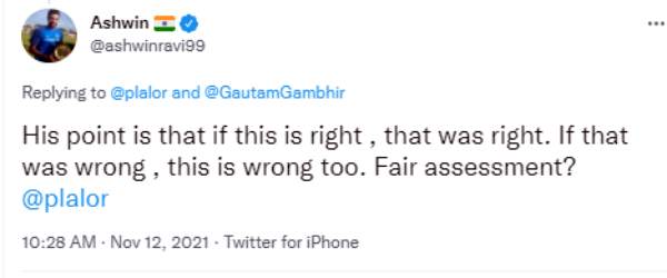 அஸ்வின் பதிலடி அஸ்வின் பதிலடி