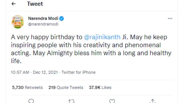 Prime Minister Narendra Modi birthday wishes to Rajinikanth Prime Minister Narendra Modi birthday wishes to Rajinikanth