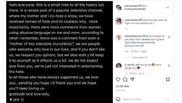 மகள் சாராவின் போஸ்ட்