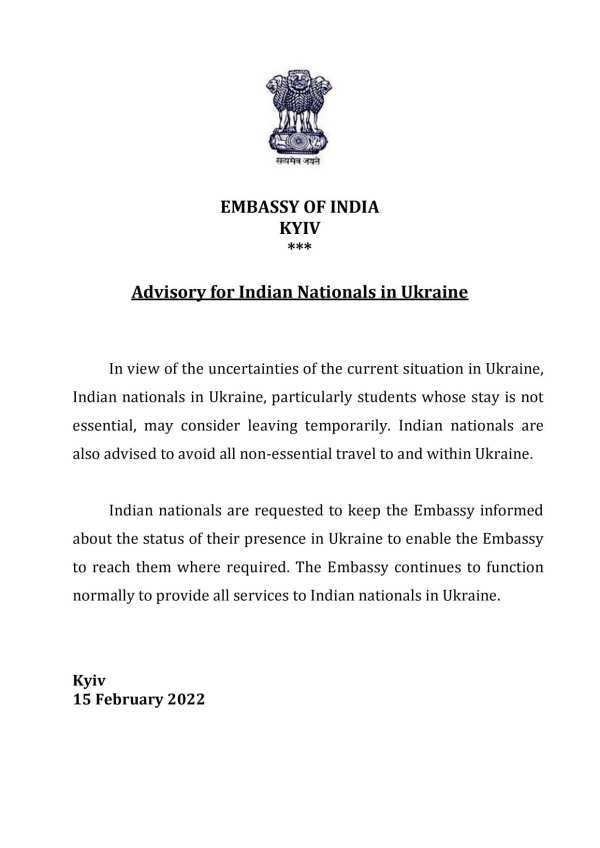  Centre asks Indians to leave Ukraine temporarily 