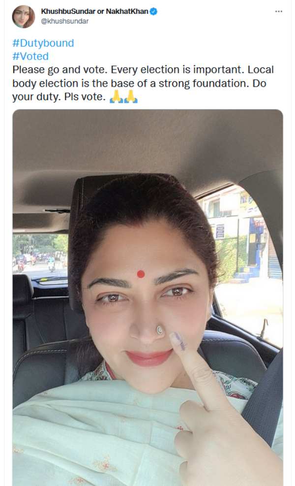 Please go and vote Every election is important says Khushbu 