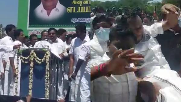 AIADMK leaders fainted in protests against the arrest of Jayakumar in salem AIADMK leaders fainted in protests against the arrest of Jayakumar in salem