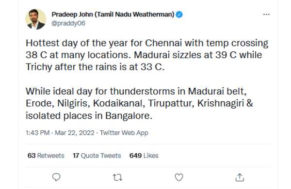 தமிழ்நாடு வெதர்மேன் ட்வீட் 
