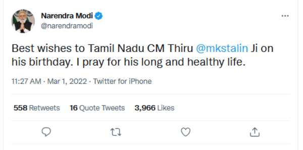  PM Modi wishes TN CM MK Stalin on 69th birthday 