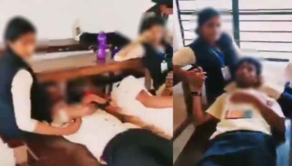 மாணவிகள் மடியில் படுத்து விளையாட்டு மாணவிகள் மடியில் படுத்து விளையாட்டு