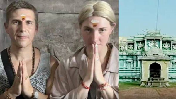 Russian couple inspired by Tamil culture and visited temple, 