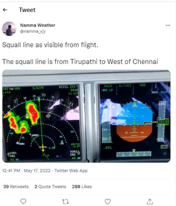 Squall line visible from flight on the way of Tirupathi to Chennai 